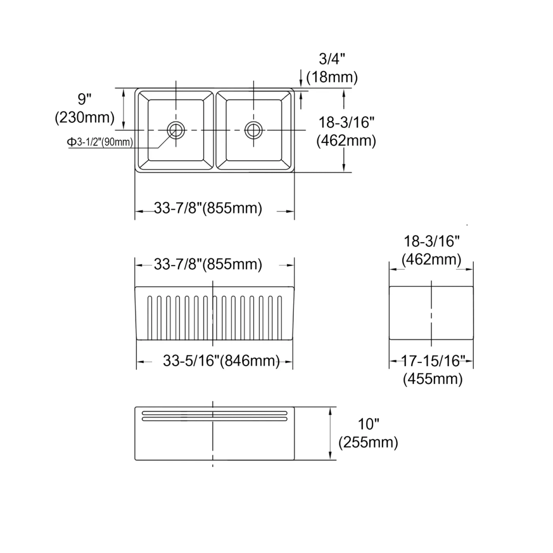 OTTI BOSTON DOUBLE BUTLER SINK 845X455X255