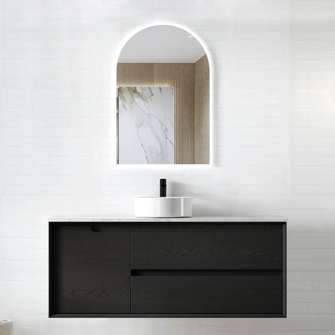 Otti Byron 1200 Black Oak Plywood Vanity With Carrara Stone Top No Taphole