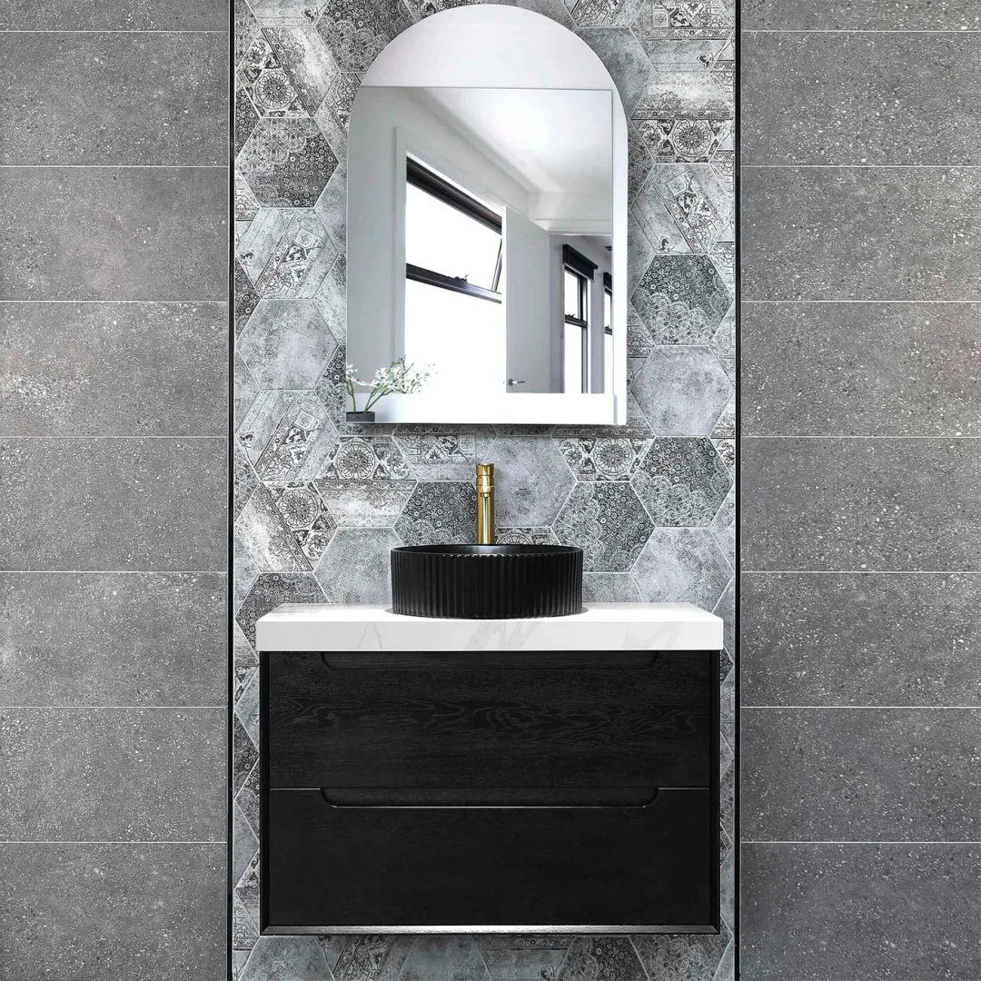Otti Byron 750 Black Oak Plywood Vanity With Carrara Stone Top No Taphole