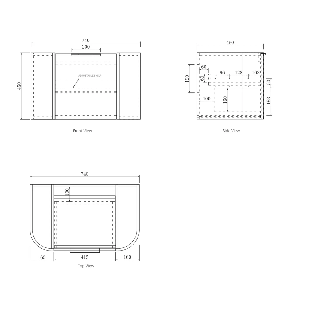 Otti Bondi 750X460X450 W/Hung Black Oak Vanity With Pure White & Gold Handle 200Mm