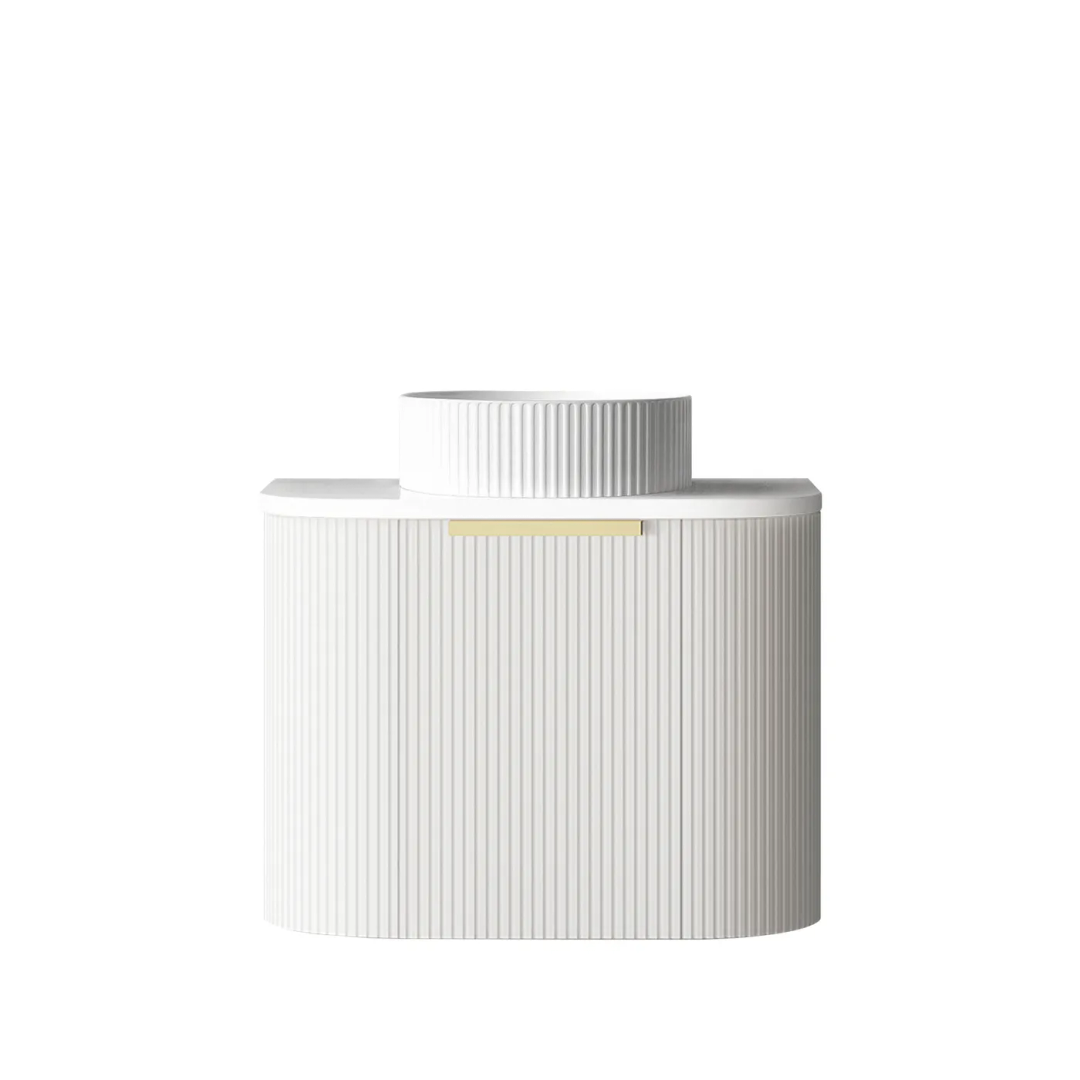 Otti Bondi 600X460X450 W/Hung Satin White Fluted Vanity Pure White & Gold Handle