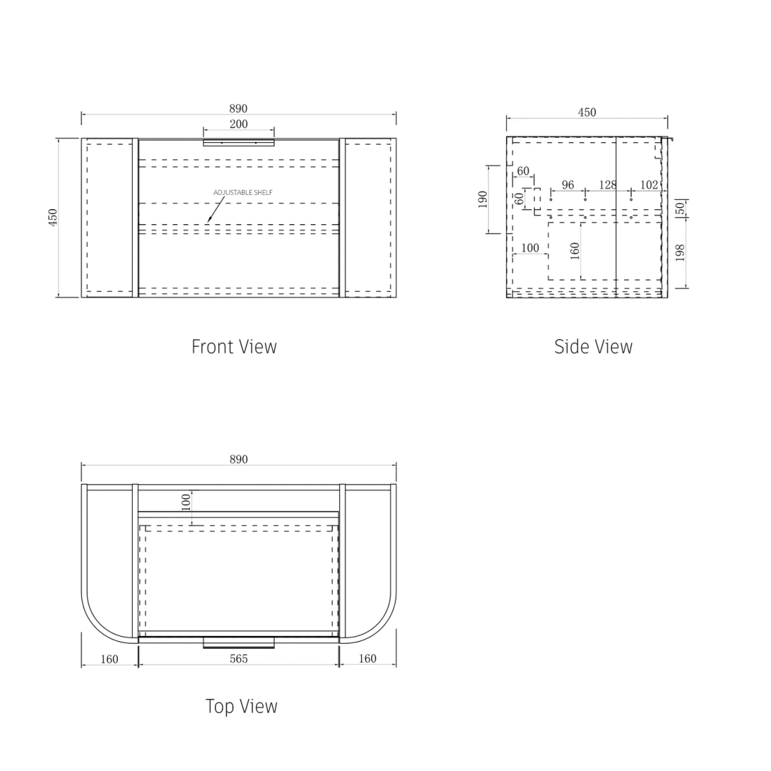 Otti Bondi 750X460X450 W/Hung Satin White Fluted Vanity Pure White & Gold Handle