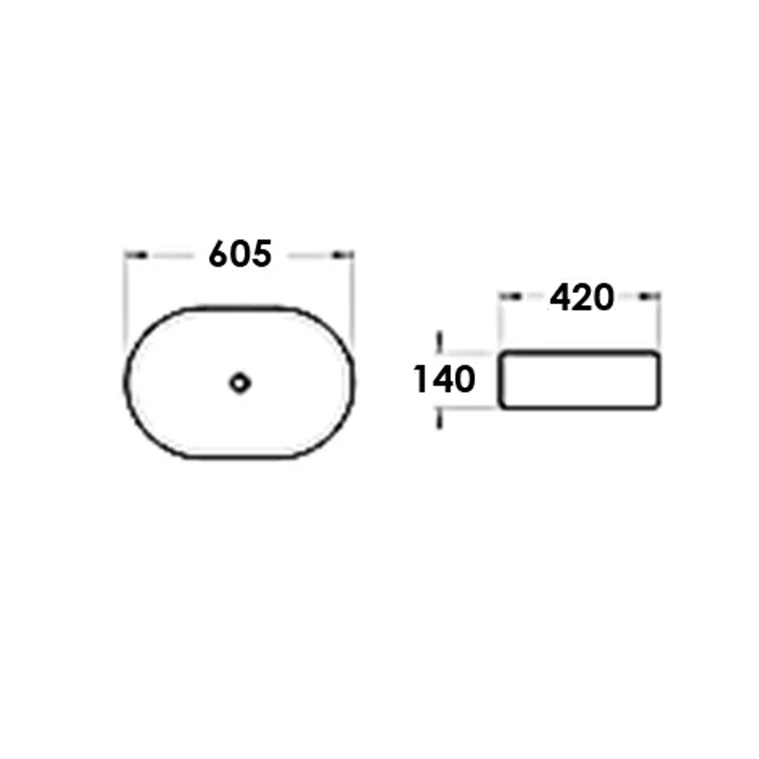 OTTI ABOVE COUNTER BASIN WITH NO OVERFLOW GLOSS WHITE 590*405*145