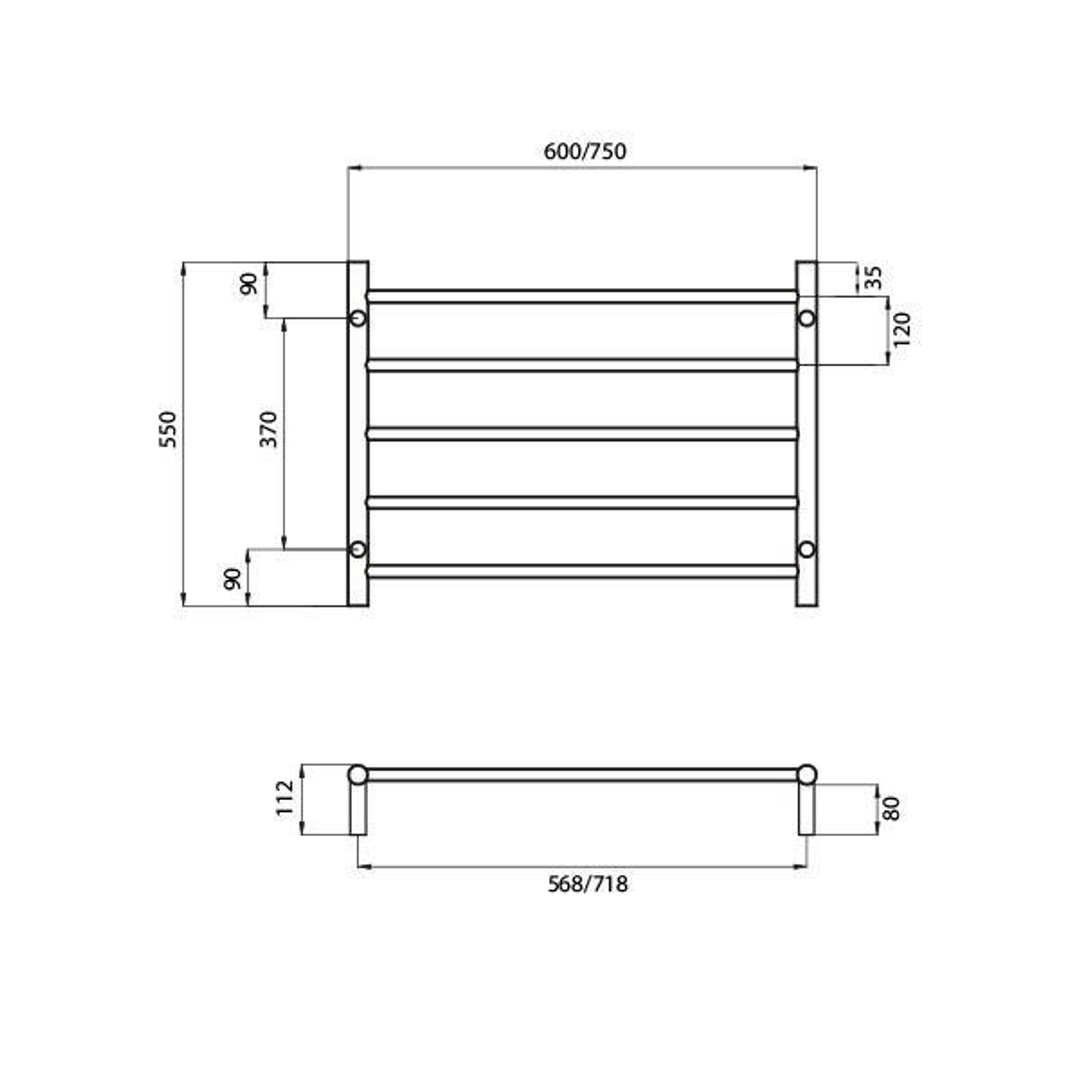 Radiant Round 5 Bar Non-Heated Rail 750mmx550mm Polished Stainless Steel