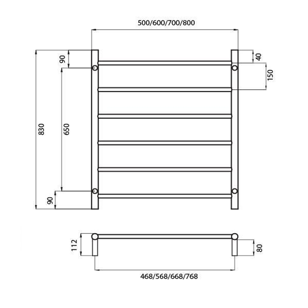 Radiant Round 6 Bar Non Heated Rail 700mmx830mm Brushed Stainless Steel