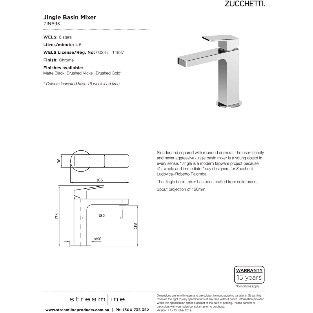 Zucchetti Jingle Basin Mixer Chrome