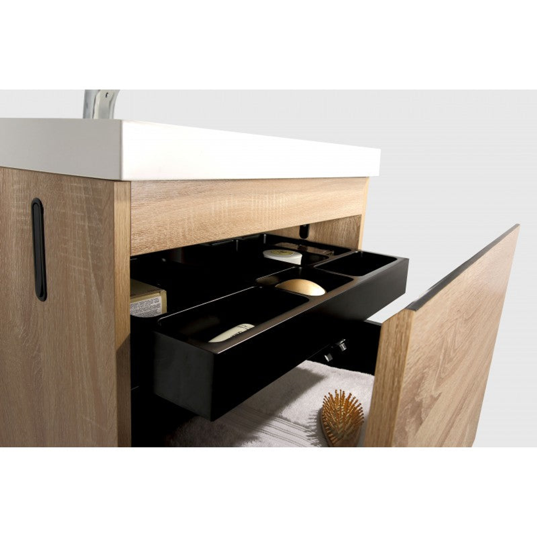 Belbagno Roxanne 600mm Wall Hung Vanity White Oak P/Marble Top