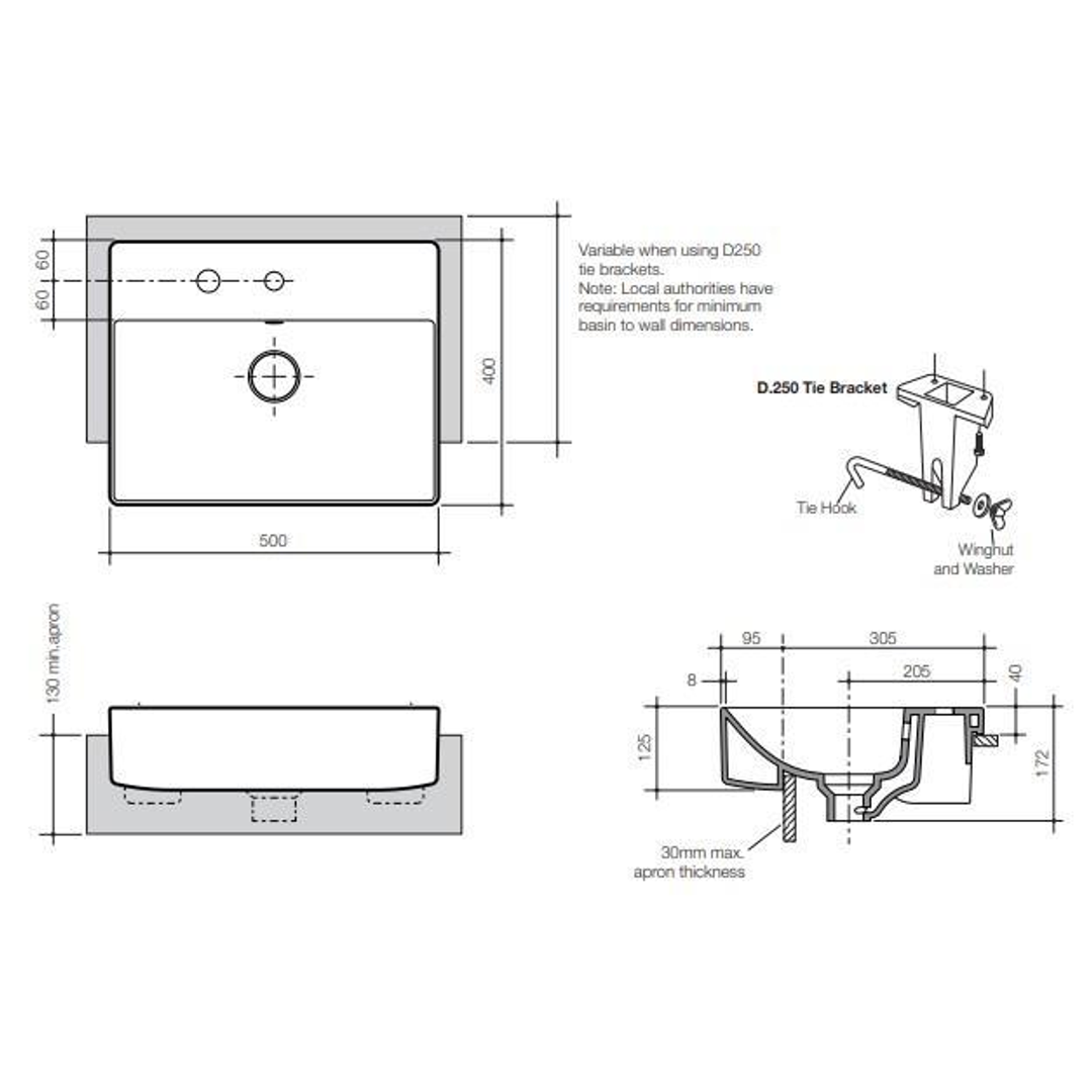 Caroma Urbane II Semi Rec Basin 1 Tap Hole Nof 878910W