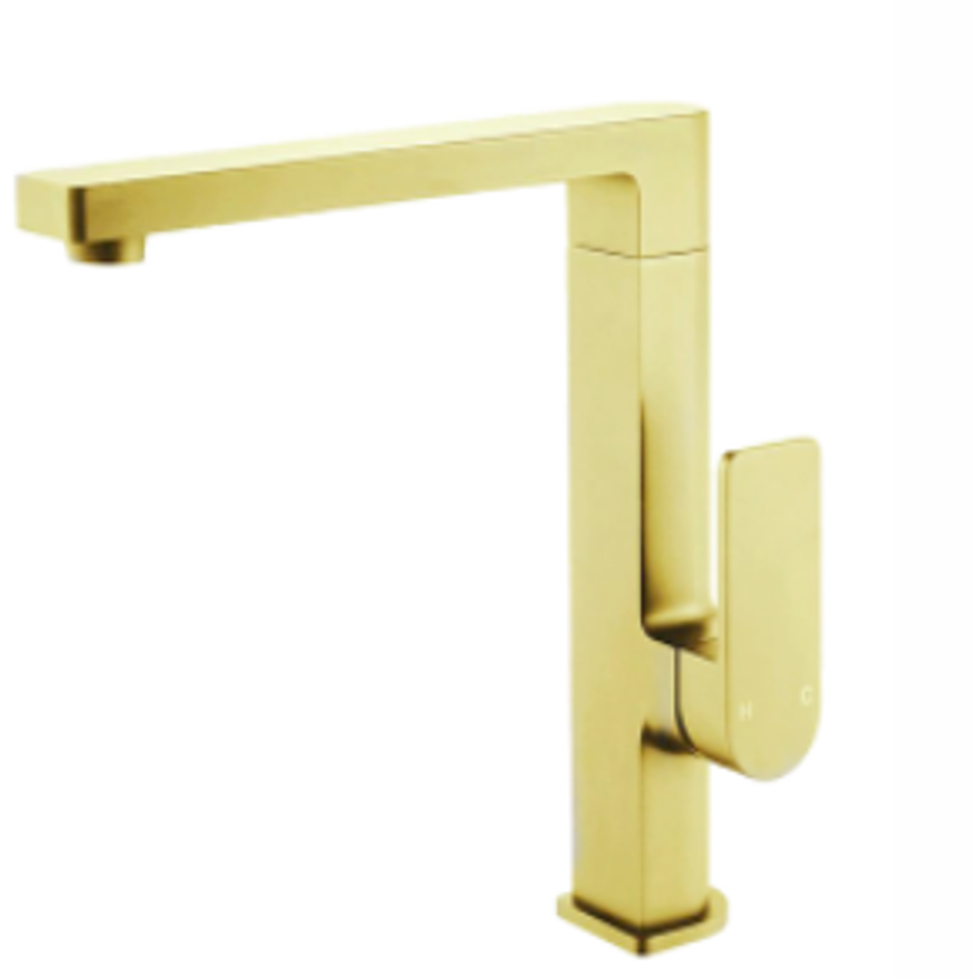 Bella Vista Ikon Flores Square Neck Sink Mixer Brushed Gold