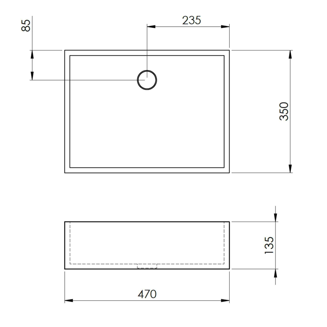 New Form Concrete Rectangle Vessel Basin 480mm X 355mm X 135mm