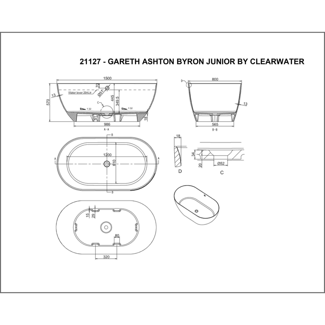 Gareth Ashton Byron Stone Bath 1500mm