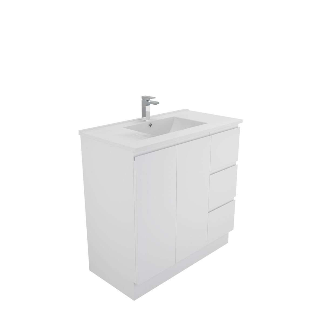 Aspire Unity II 900 Vanity Floor 1 Tap Hole C/W Sq Ceramic Top Whit Rh D
