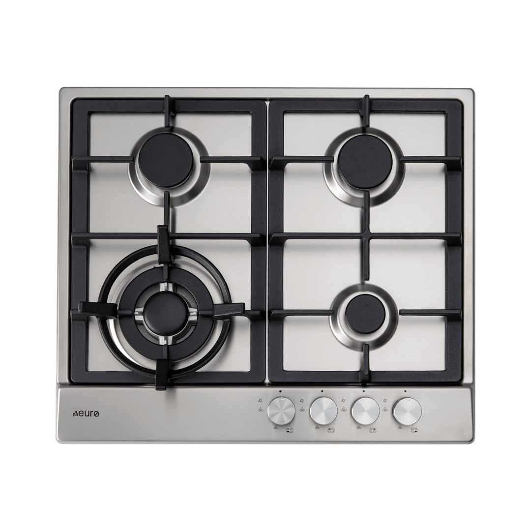 Euro 60Cm 4 Burner Gas Cooktop + Wok Cast Iron Trivets Front Knobs