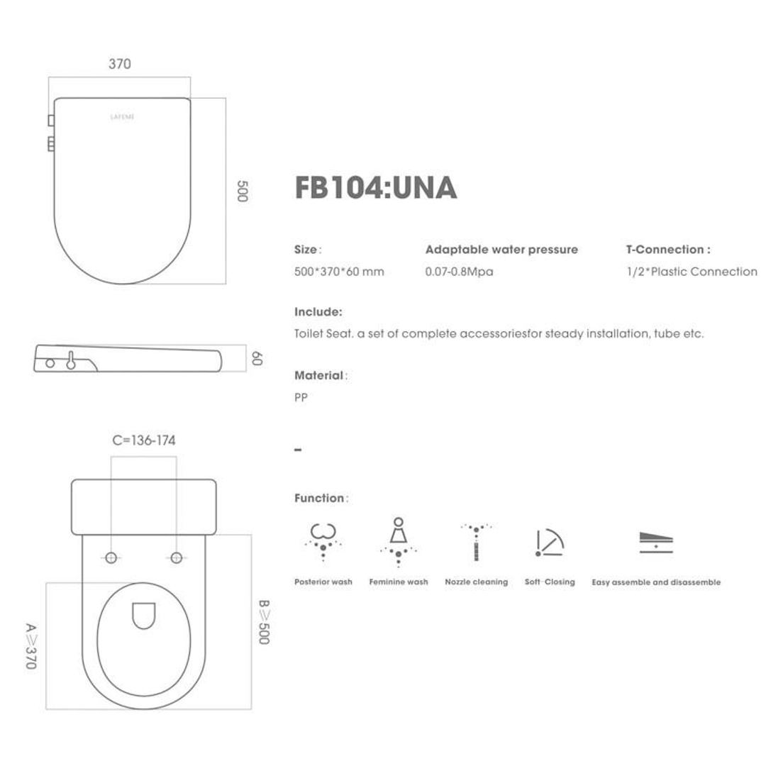 Lafeme Una Non Electric Bidet Toilet Seat Cold Wash Only