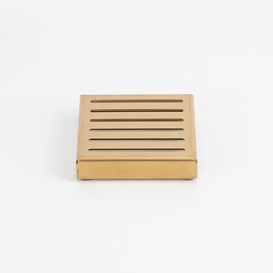 Radiant Slotted Square Shower Grate 100Mm X 74Mm Outlet Brushed Gold