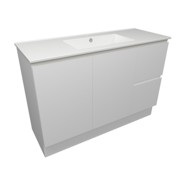 Timberline Nevada Q/Ship Vanity 1200mm White Satin Centre Bowl 1 Tap Hole Alpha Top Floor Stand