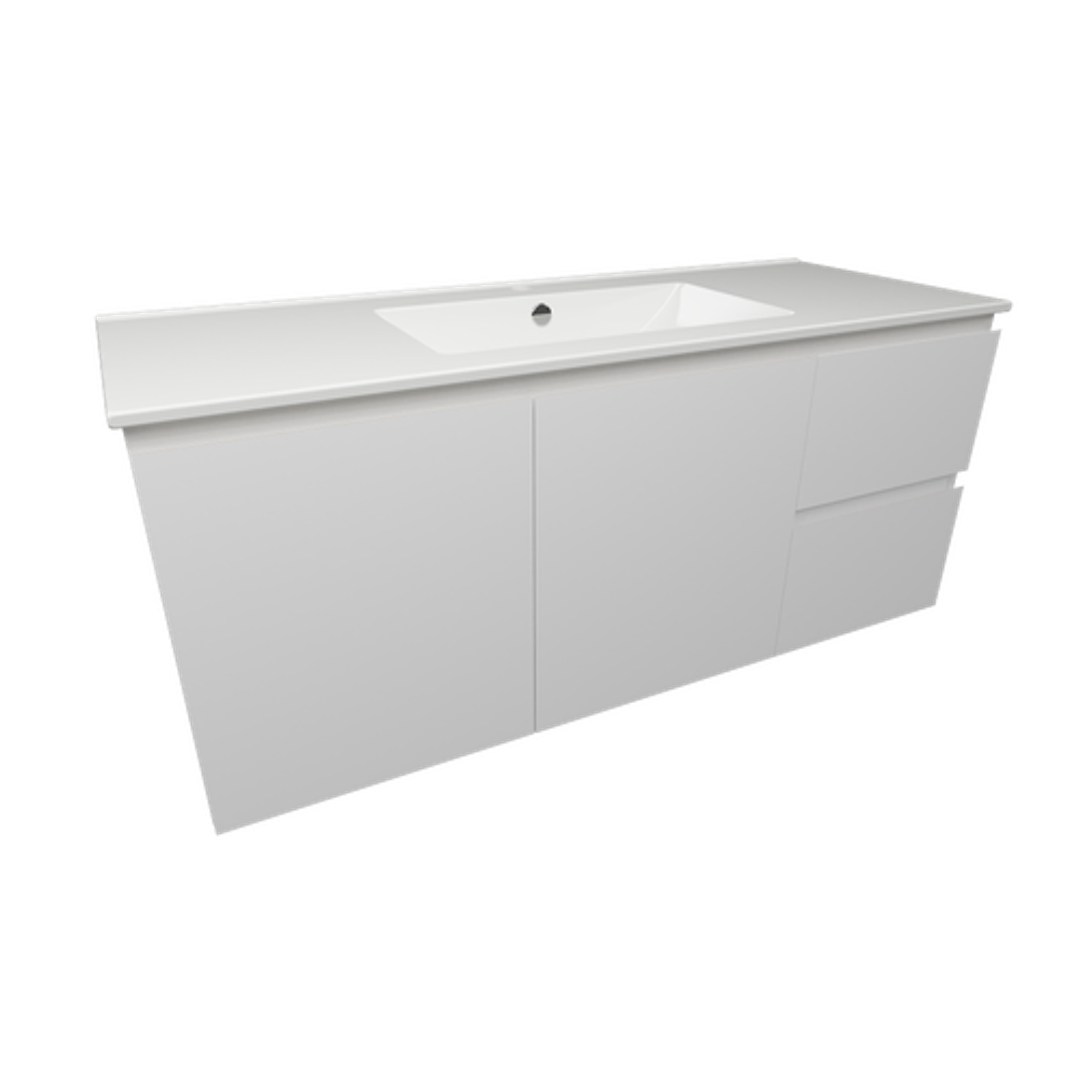 Timberline Nevada Quickship Vanity 1200mm White Satin Centre Bowl 1 Tap Hole Alpha Top Wall Hung