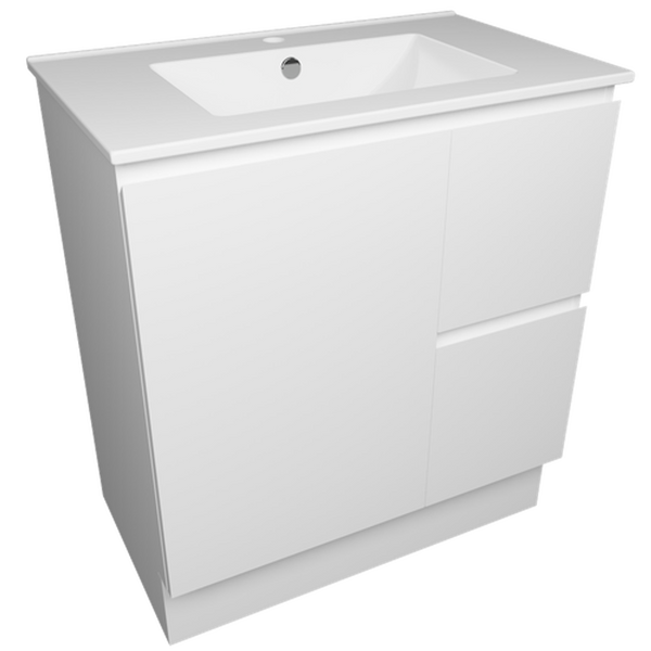 Timberline Nevada Q/Ship Vanity 750mm White Satin Centre Bowl 1 Tap Hole Alpha Top Floor Stan