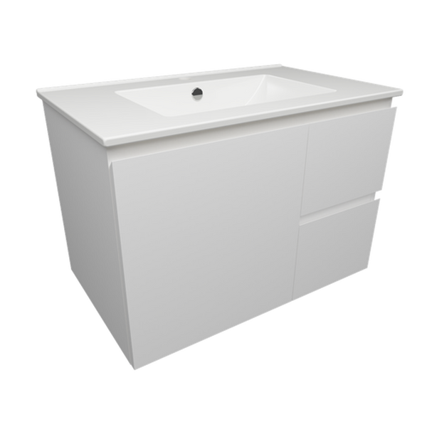Timberline Nevada Quickship Vanity 750mm White Satin Centre Bowl 1 Tap Hole Alpha Top Wall Hung