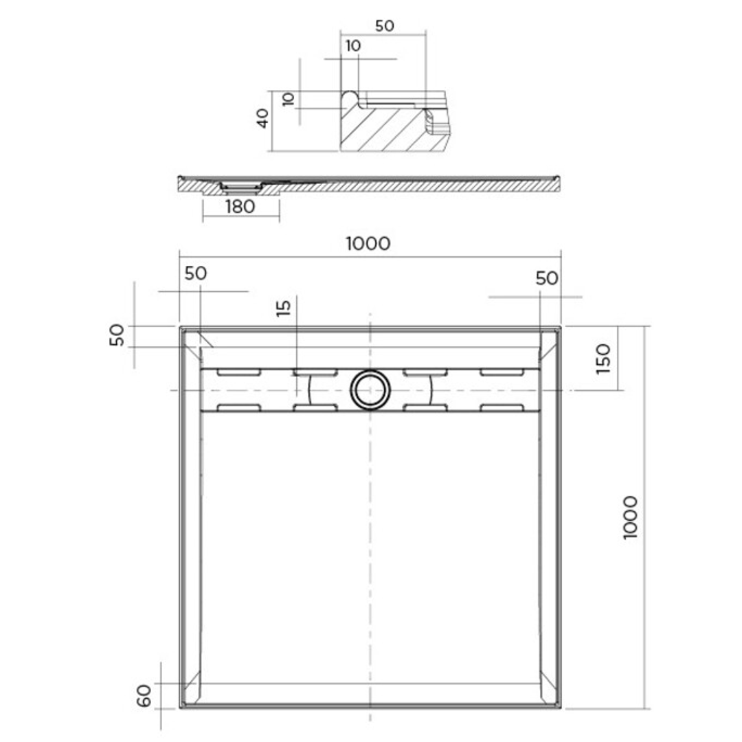 Oceano Stonelite Urban MK11 Base Rear Outlet S/Steel Channel 1200 X 900