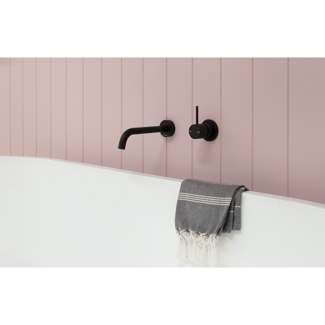Phoenix Vivid Slimline Wall Bath O/Let Curved 180mm Matt Black
