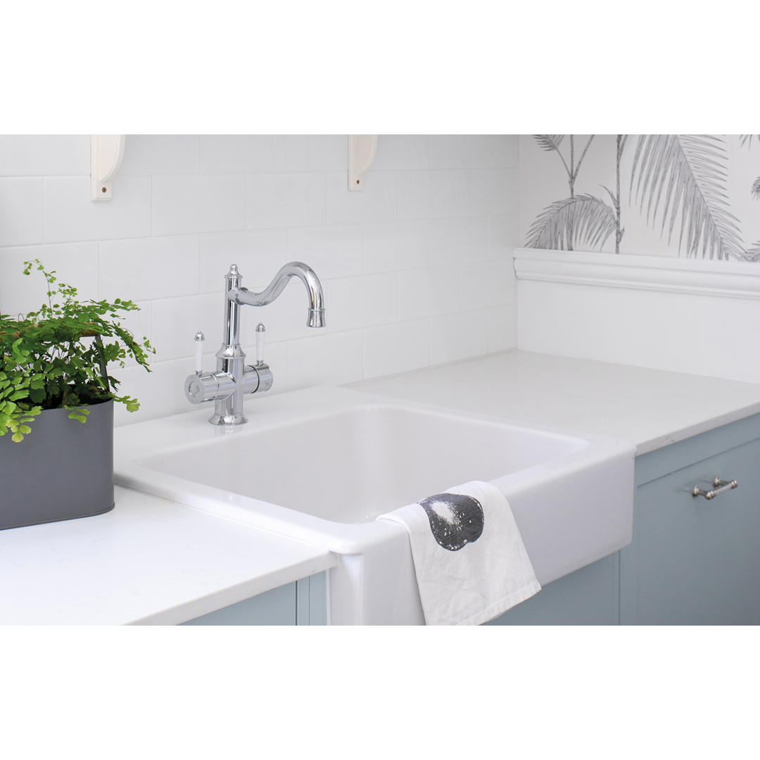 Phoenix Nostalgia Twin Handle Sink Mixer 220mm Shepherds Crook Chrome/White