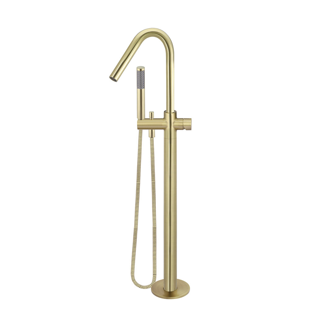 Meir Round Pinless Freestanding Bath Spout And Hand Shower Tiger Bronze