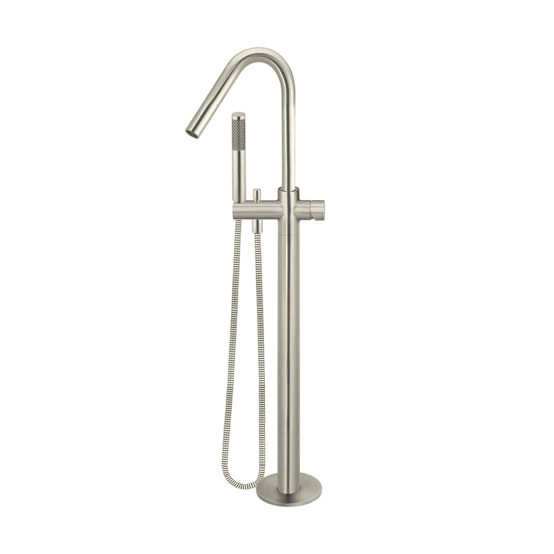 Meir Round Pinless Freestanding Bath Spout And Hand Shower Brushed Nickel