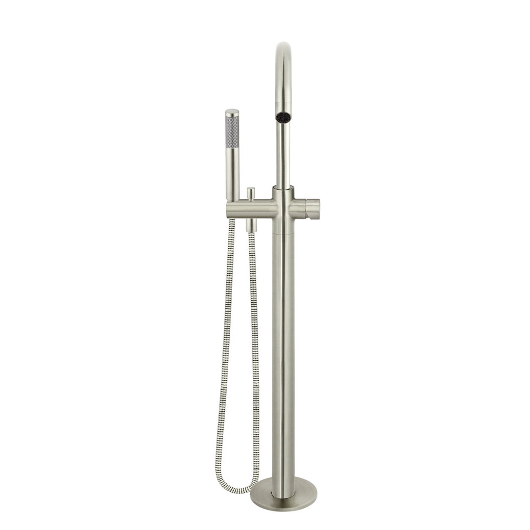 Meir Round Pinless Freestanding Bath Spout And Hand Shower Brushed Nickel