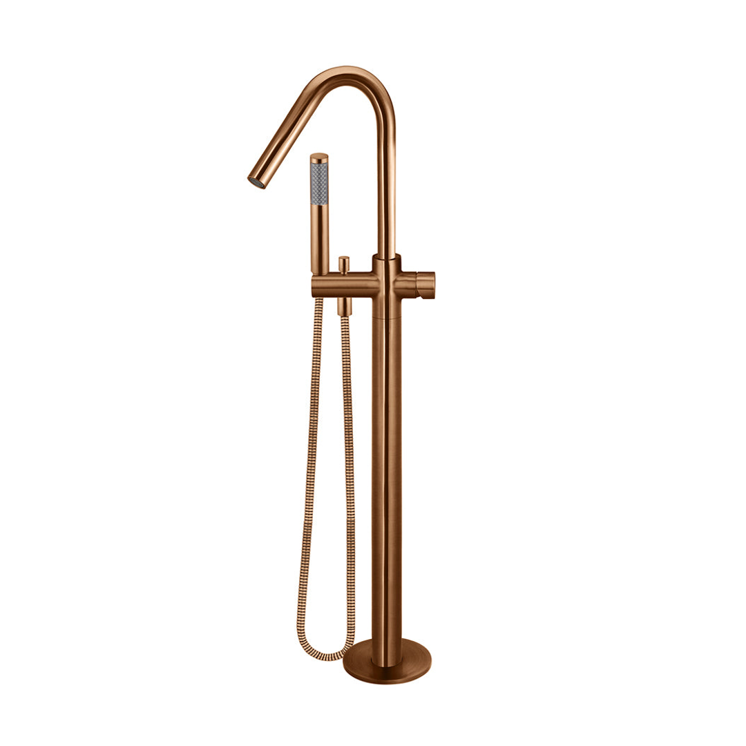 Meir Round Pinless Freestanding Bath Spout And Hand Shower Lustre Bronze