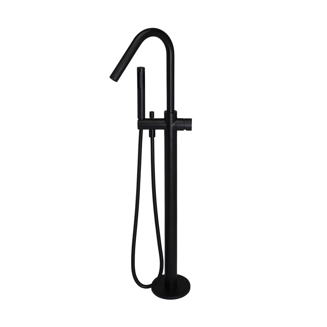 Meir Round Pinless Freestanding Bath Spout And Hand Shower Matte Black