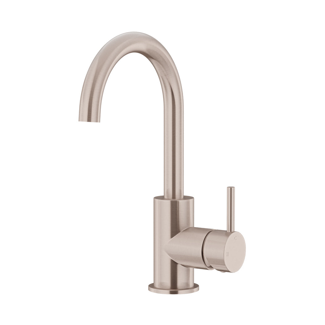 Meir Round Gooseneck Basin Mixer With Cold Start Champagne