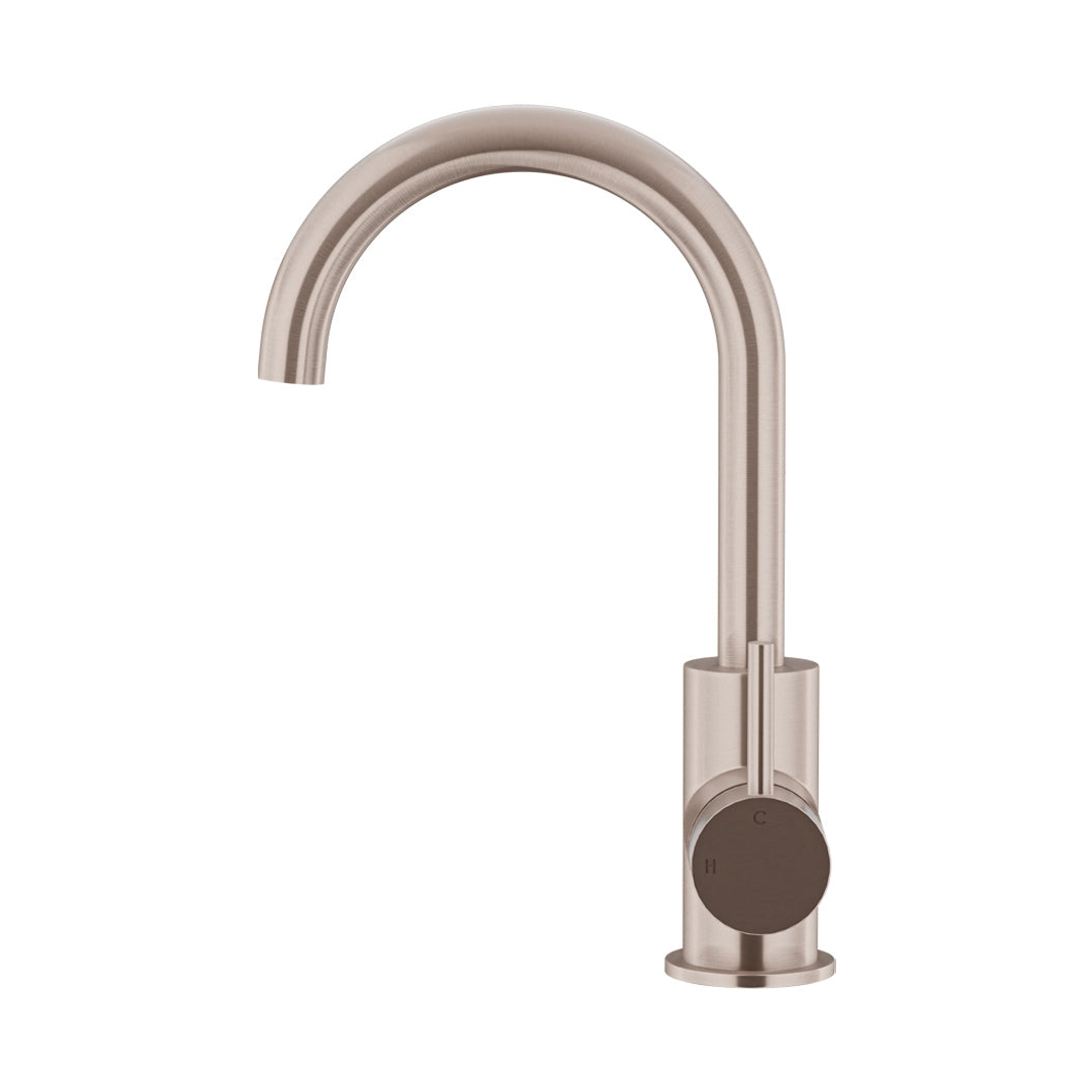 Meir Round Gooseneck Basin Mixer With Cold Start Champagne