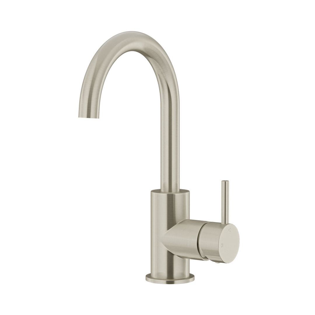 Meir Round Gooseneck Basin Mixer With Cold Start Brushed Nickel