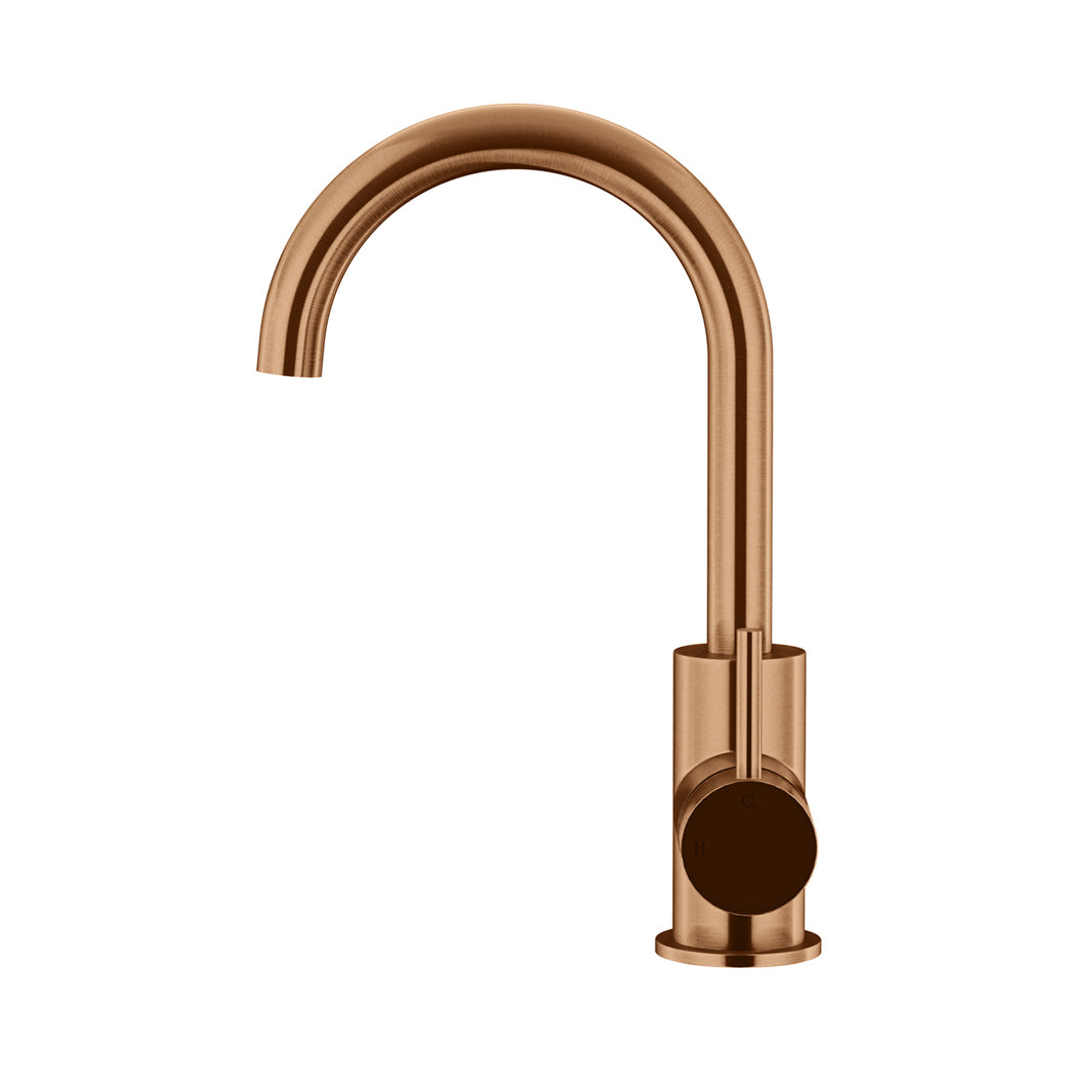 Meir Round Gooseneck Basin Mixer With Cold Start Lustre Bronze