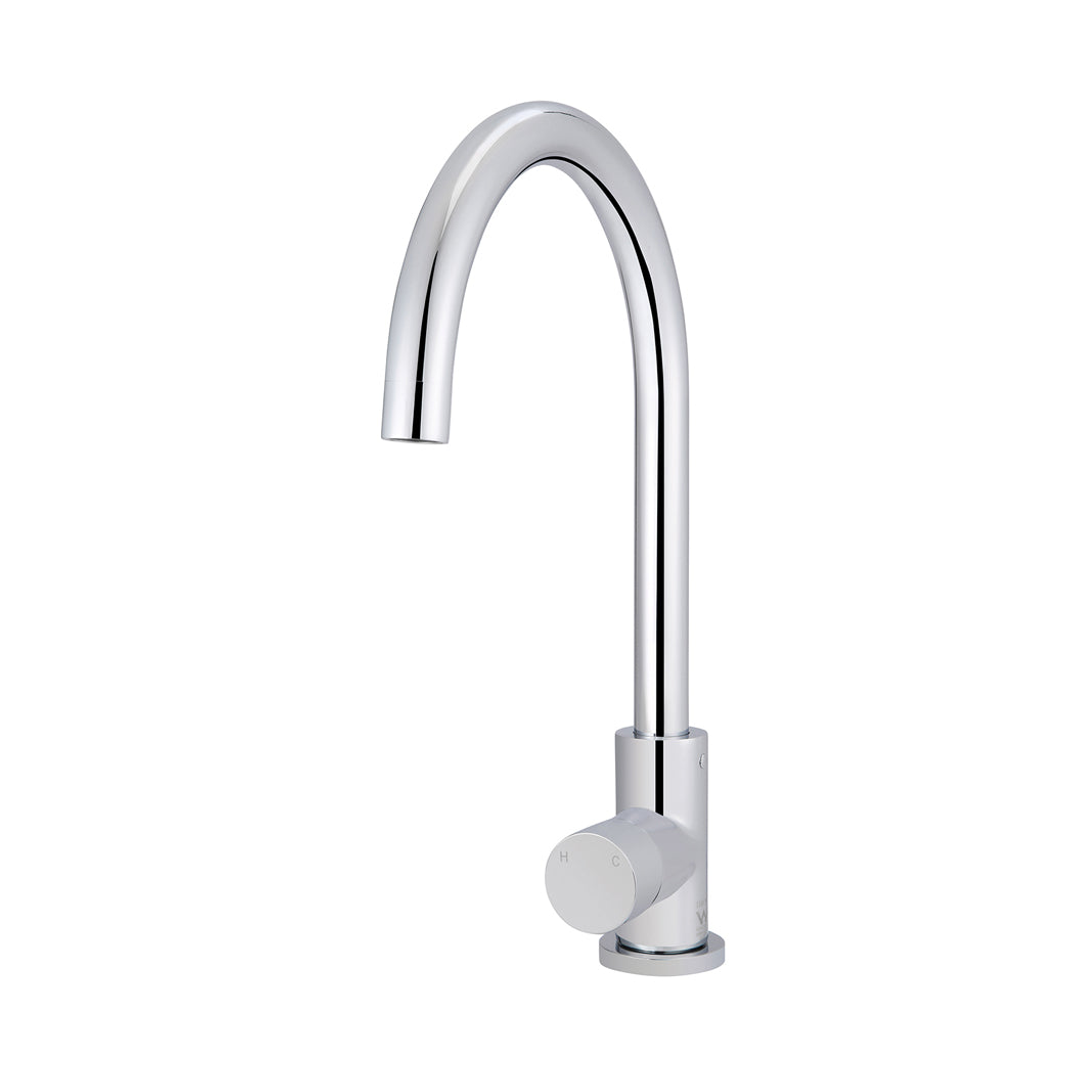 Meir Round Pinless Gooseneck Kitchen Mixer Tap Polished Chrome