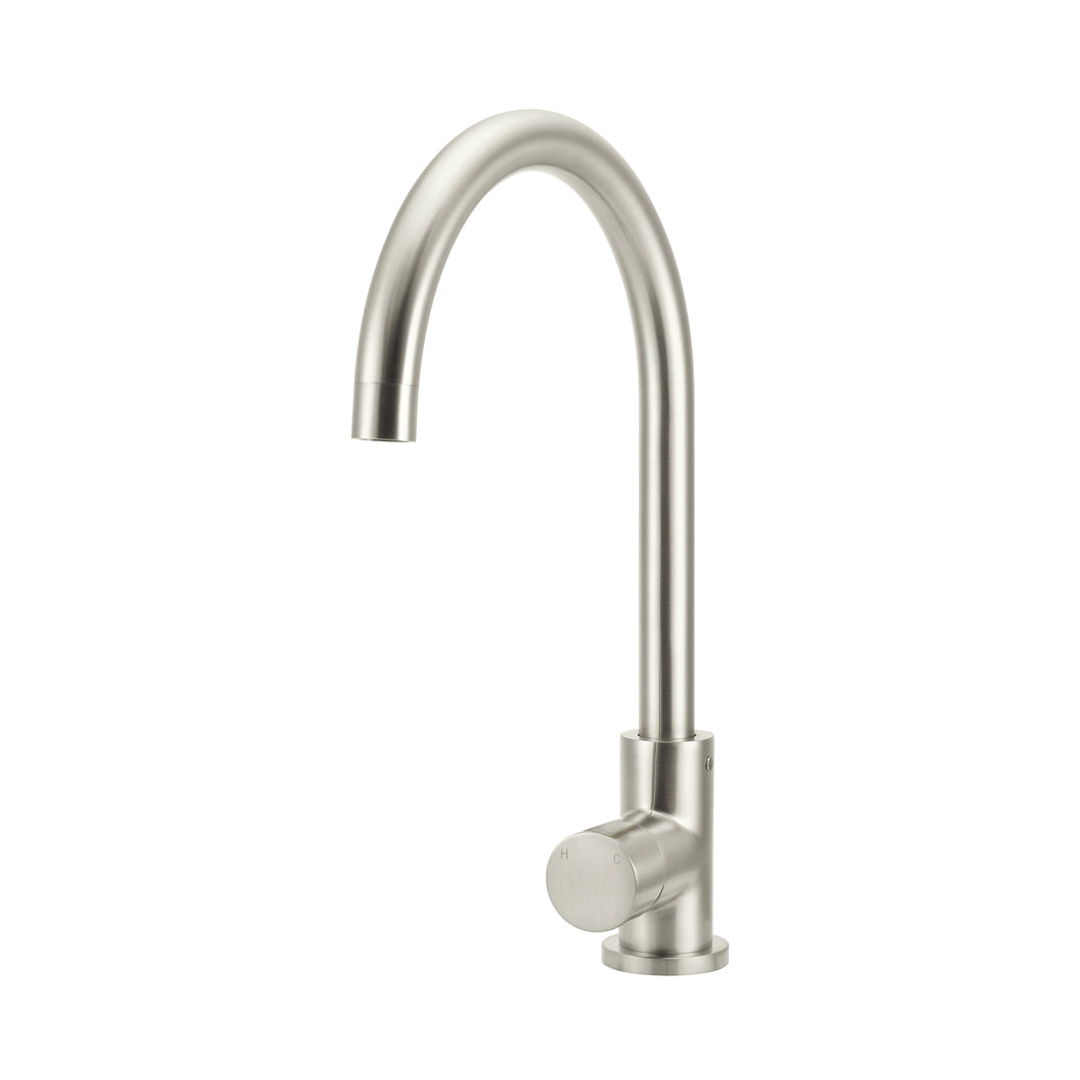 Meir Round Pinless Gooseneck Kitchen Mixer Tap Brushed Nickel