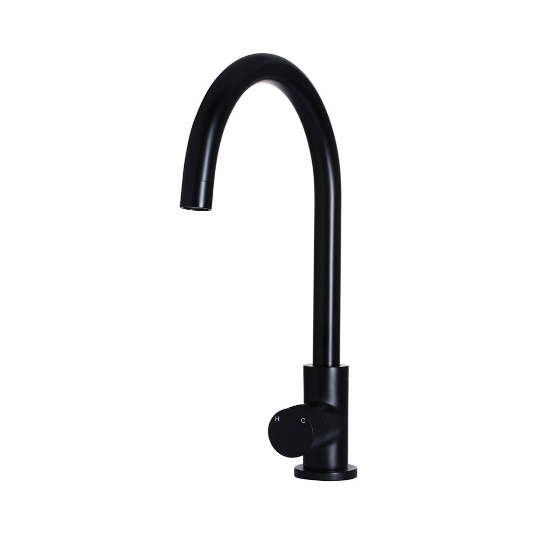 Meir Round Pinless Gooseneck Kitchen Mixer Tap Matte Black
