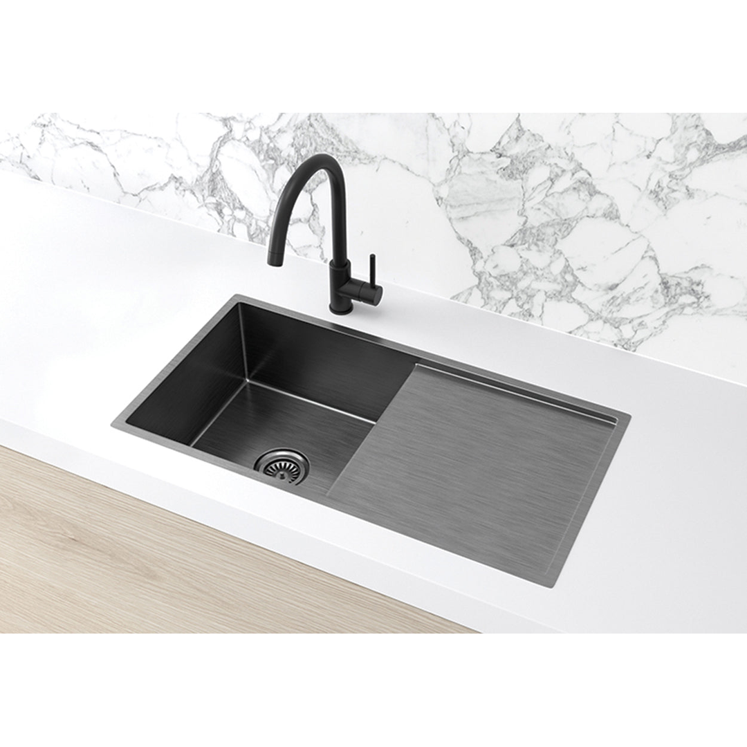 Meir Kitchen Sink Single Bowl & Drainboard 840 X 440 Brushed Nickel
