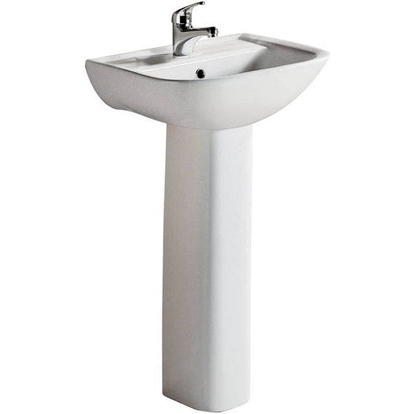 Rak Lara 500 Wall Basin With Pedestal 510X405mm 1 Tap Hole White