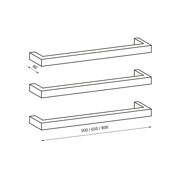 Radiant Mirror Polished 800Mm Non Heated Square Single Bar Towel Rail