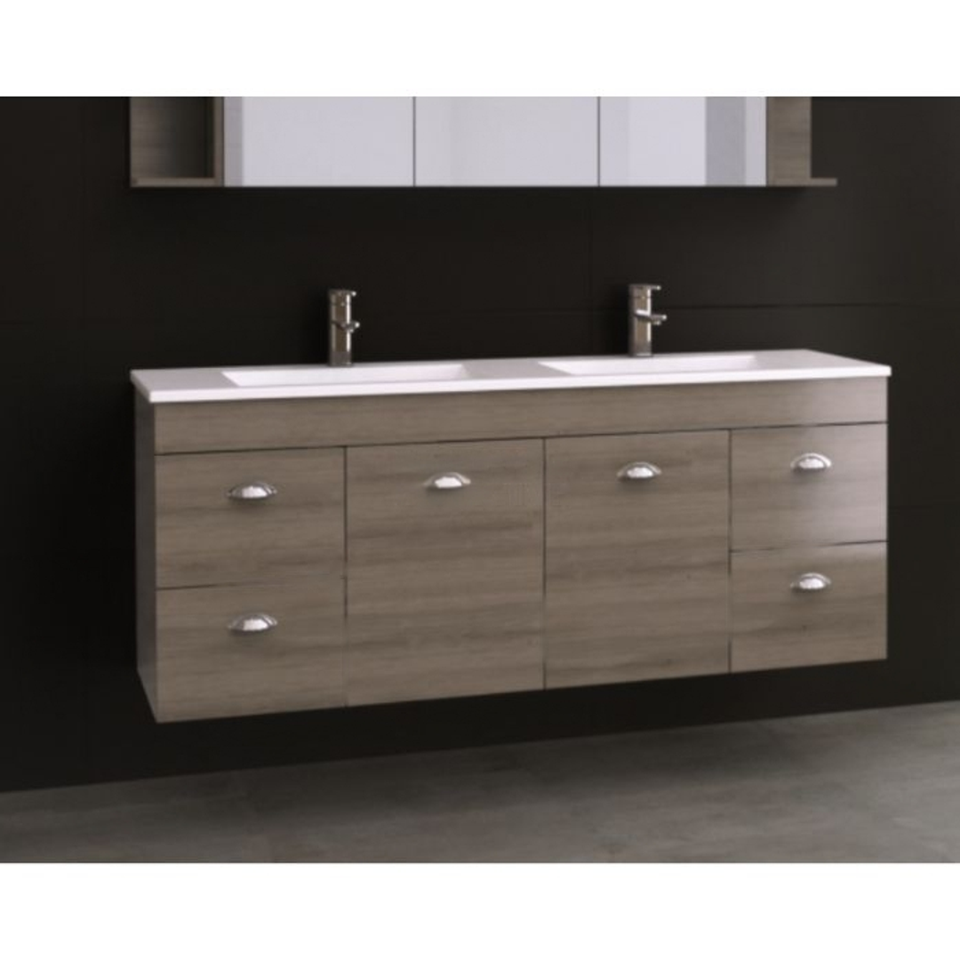 BARGO VANITY 1500MM DOUBLE BOWL REGAL ACRYLIC TOP WALL HUNG(TIMBERLN P#:B152RW)
