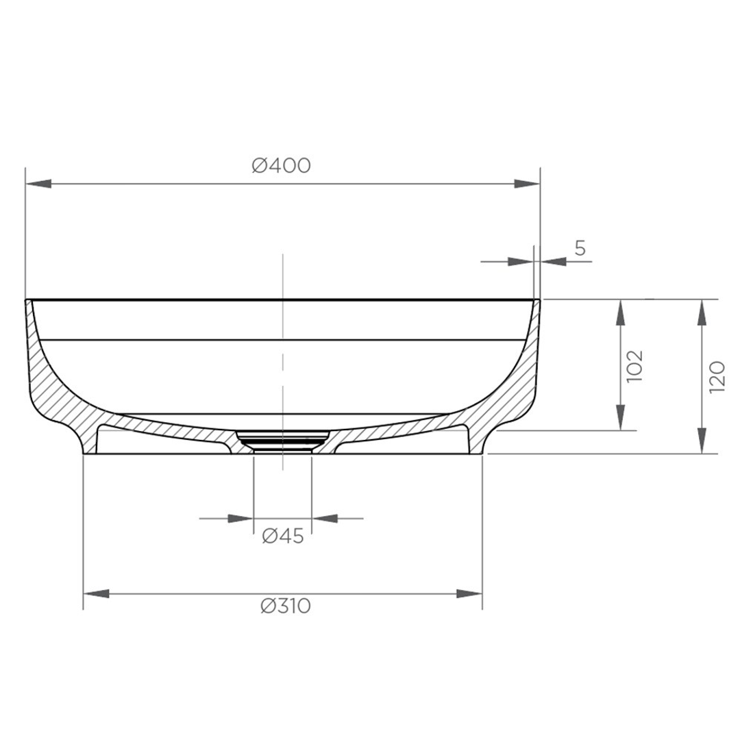 Streamline Synergii Solid Surface 40Cm Dia Above Counter Basin_Matte White