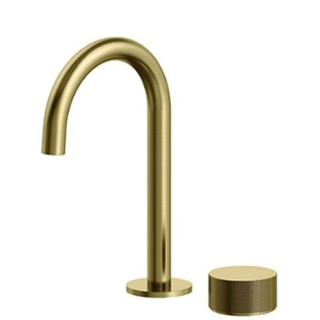 Streamline Vierra 2 Hole Fixed Arch Spout Basin Mixer Brushed Brass