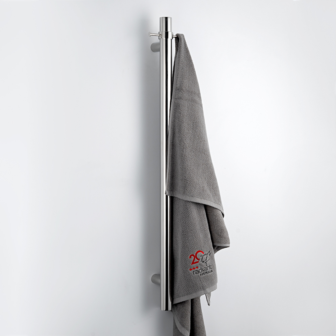 Radiant Polished Vertical 950Mm Round Non Heated Single Bar Towel Rail