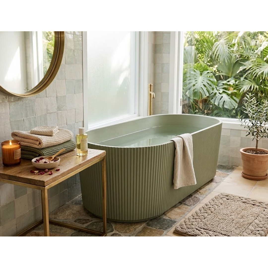 Linsol Cleo 1700Mm Freestanding Bath With Overflow Sage Green