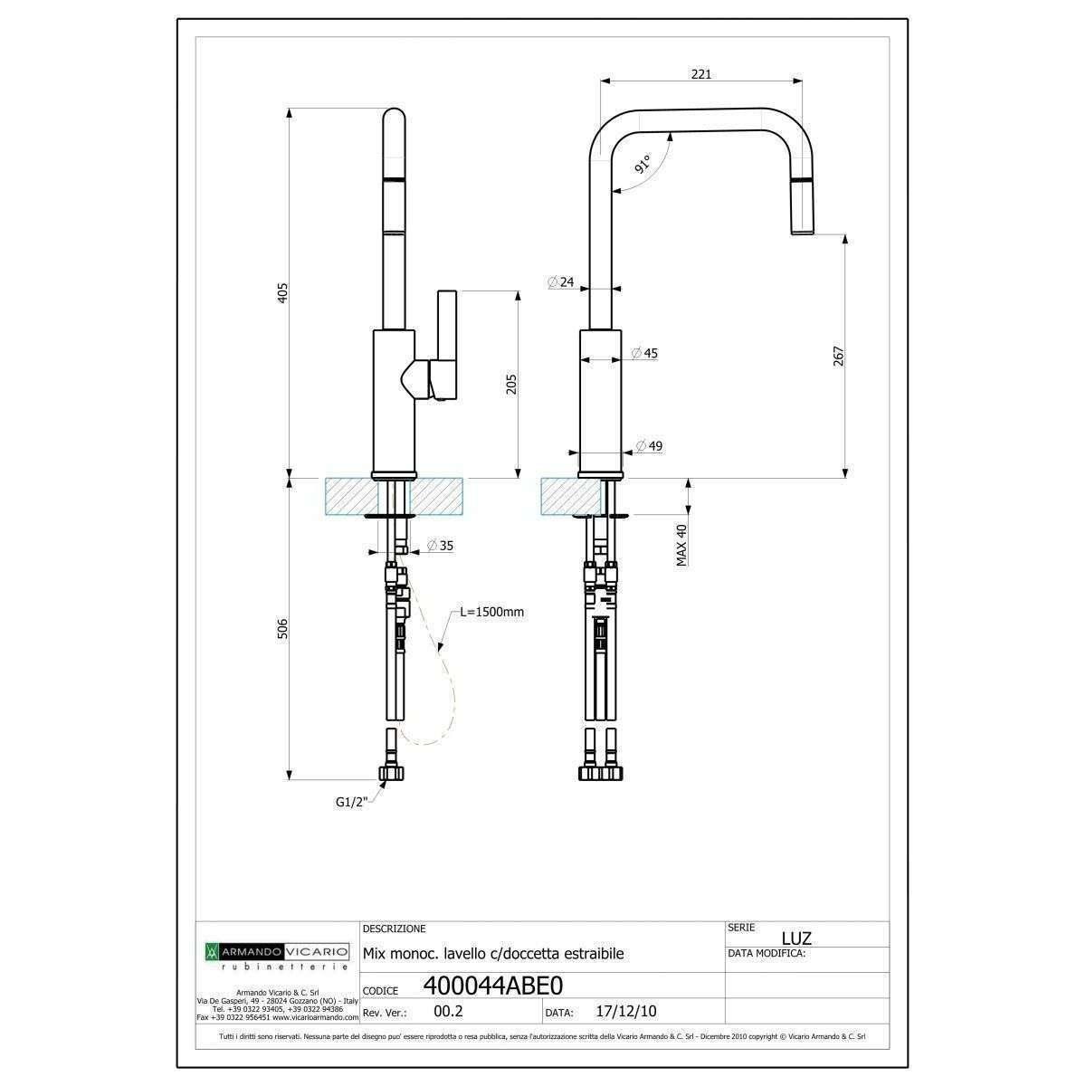 Abey Armando Vicario Luz Kitchen Mixer C/W Pullout Cp - Burdens Plumbing