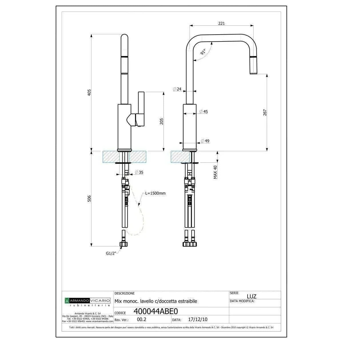 Abey Armando Vicario Luz Kitchen Mixer C/W Pullout Cp - Burdens Plumbing