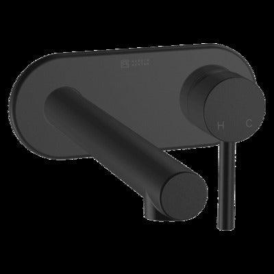 Abey Gareth Ashton Lucia Wall Basin Mixer Set On Plate Blk - Burdens Plumbing