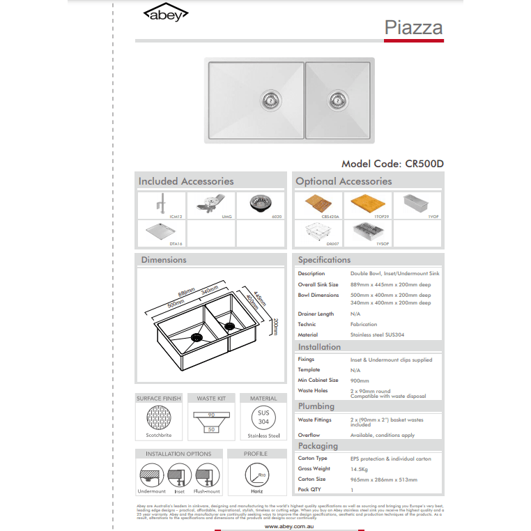 Abey Piazza One & 3/4 Square Bowl - Burdens Plumbing